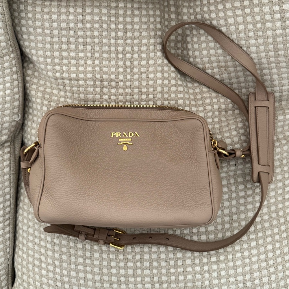 Prada Beige Vitello Phenix Leather Double Zip Crossbody Bag - Picture 3 of 10